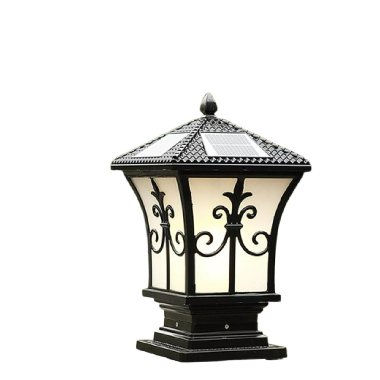 Solar Powered LED Post Light Stylish Black Outdoor Pillar Lamp for Garden Lawn